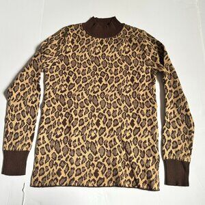 Kathy Ireland Mock Neck Sweater Animal Print Camel Color XS NWOT